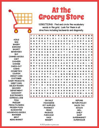 Free Printable Grocery Store Word Search Word Puzzles 