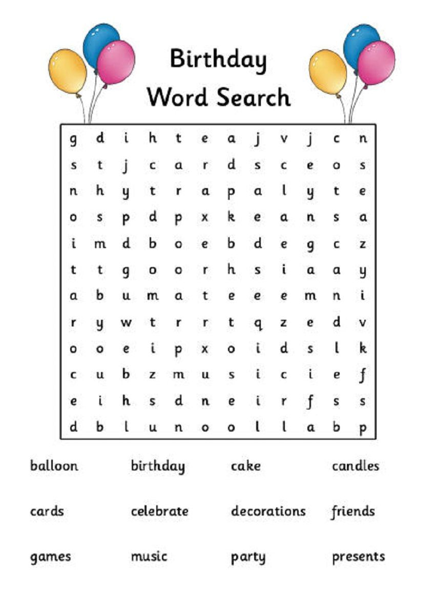 Happy Birthday Word Search Kiddo Shelter Birthday 