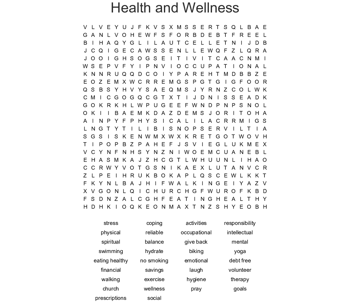 Health And Wellness Word Search Word Db excel