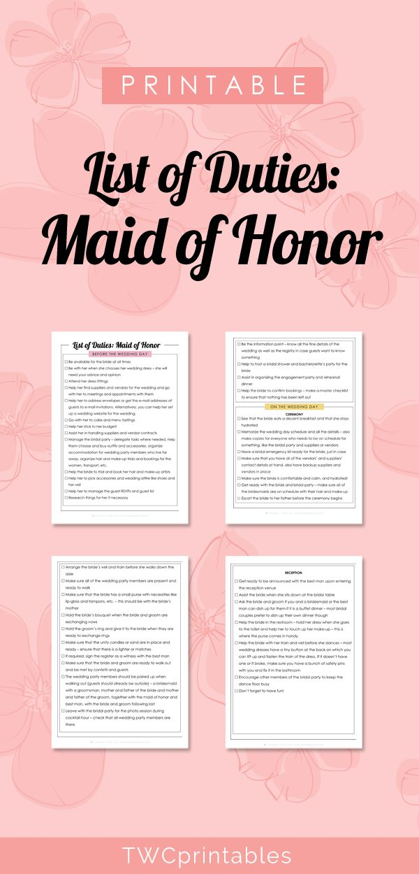 Maid Of Honor Duties With Colorful Headings Wedding Duties 