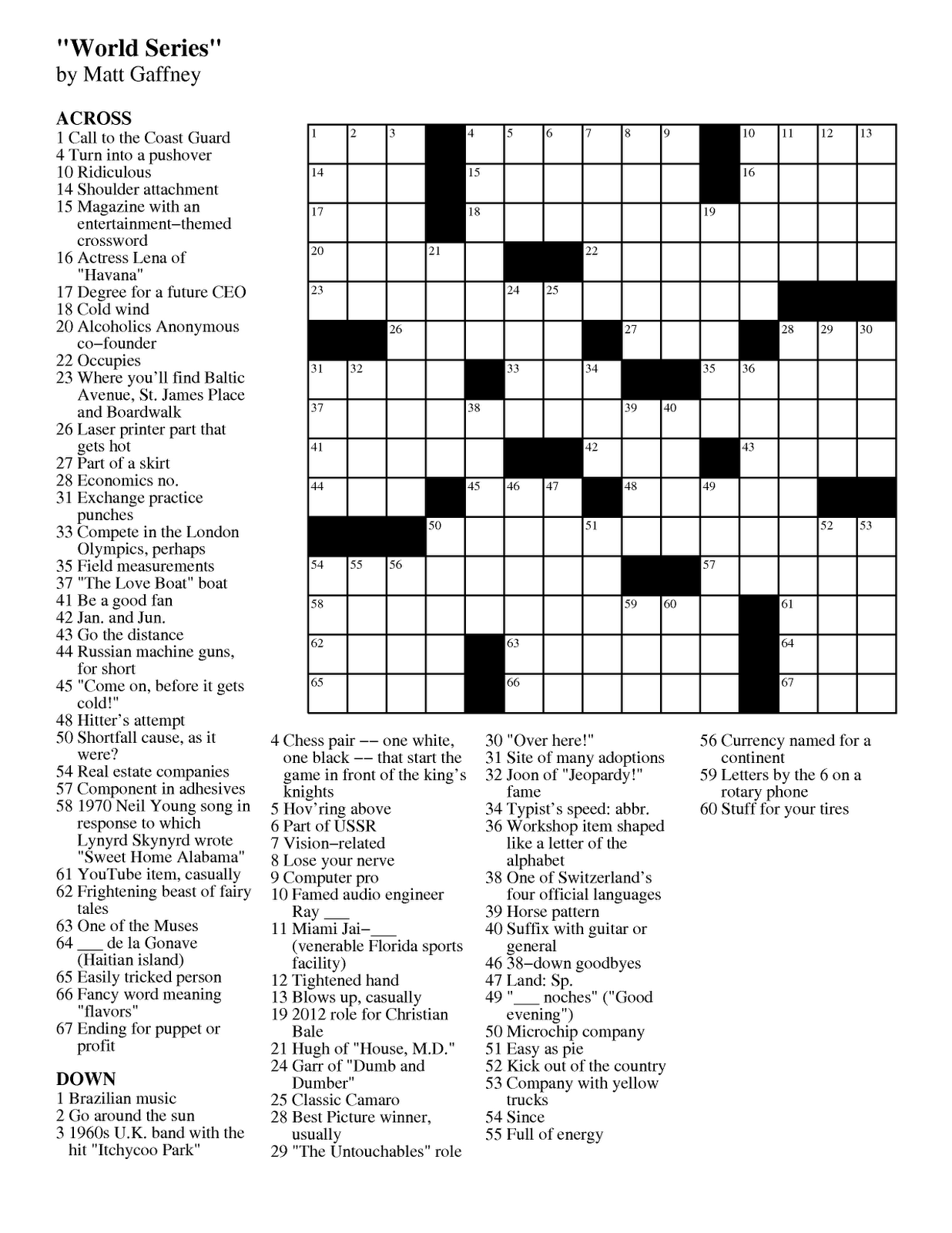 Matt Gaffney s Weekly Crossword Contest August 2012