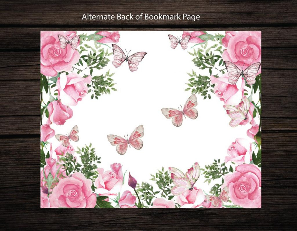 Pink Roses Butterflies Funeral Bookmark Template 2 5 X 8 