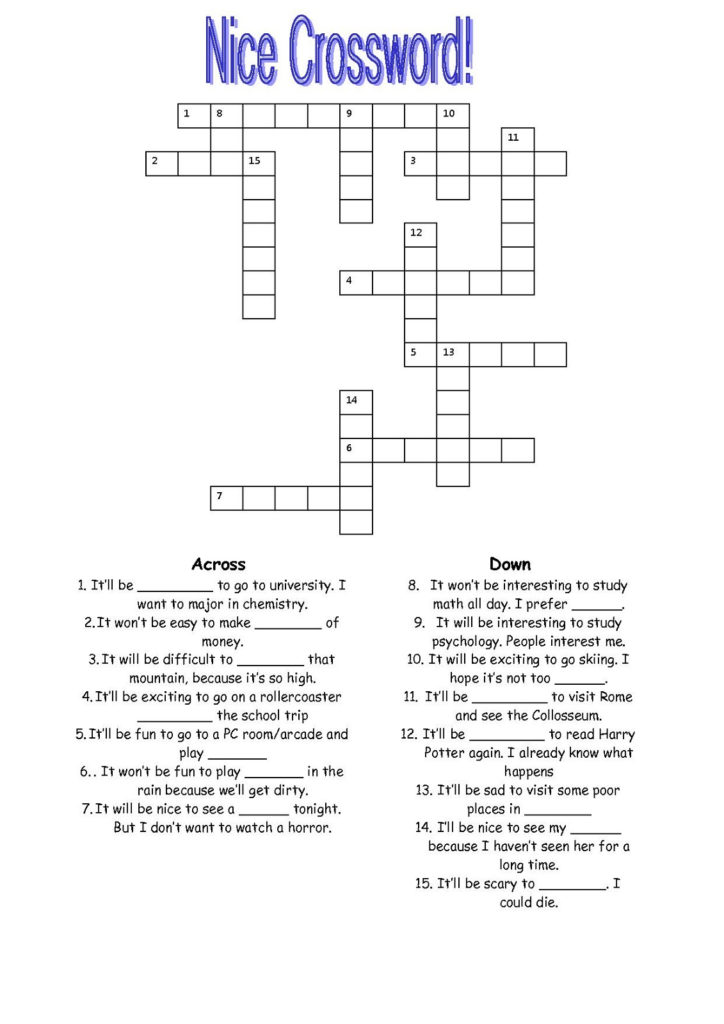 Crossword Puzzles 5th Grade Printable