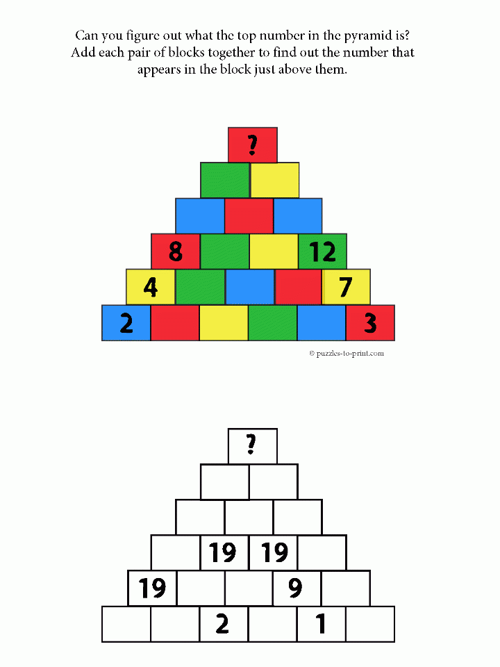 Pyramid Addition Brain Teasers