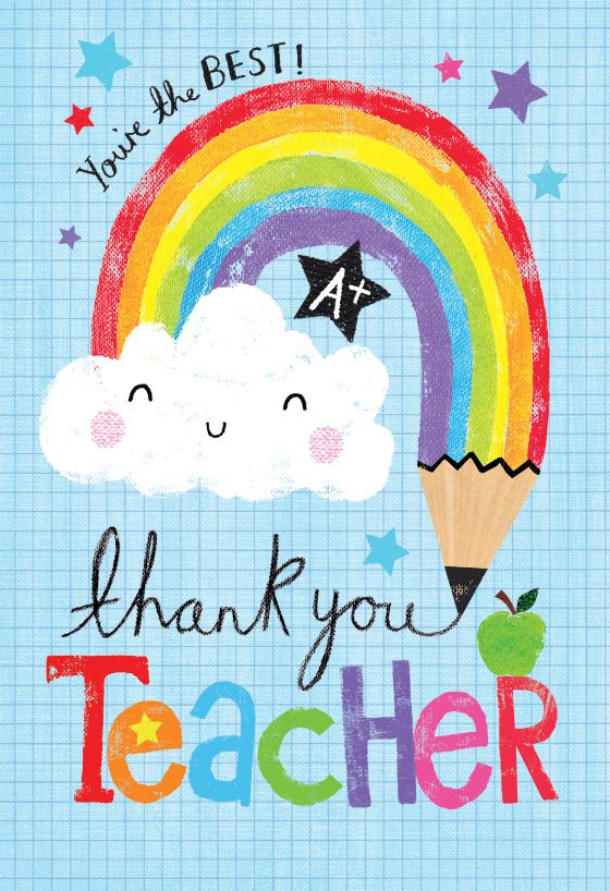 Rainbow Pencil Thank You Card For Teacher Greetings 