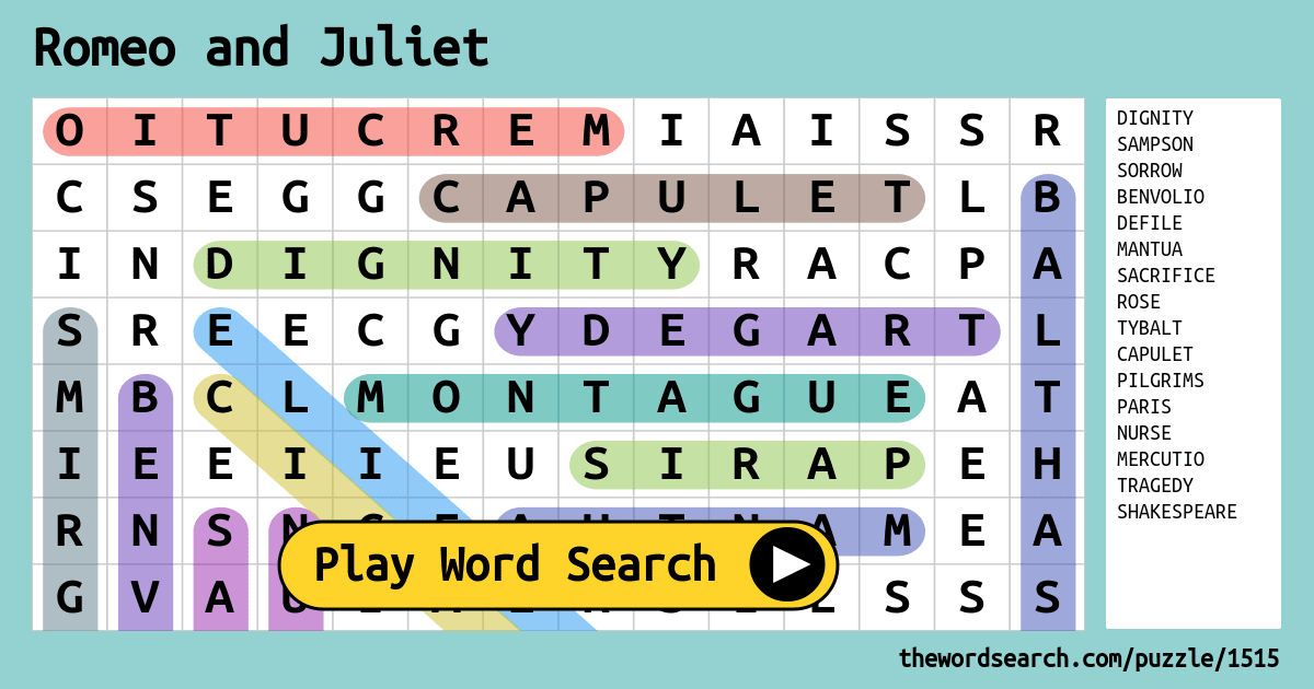 Romeo And Juliet Word Search