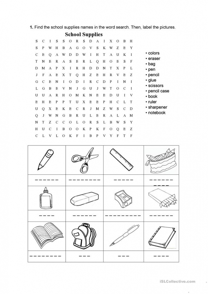 School Supplies Word Search Worksheets 99Worksheets