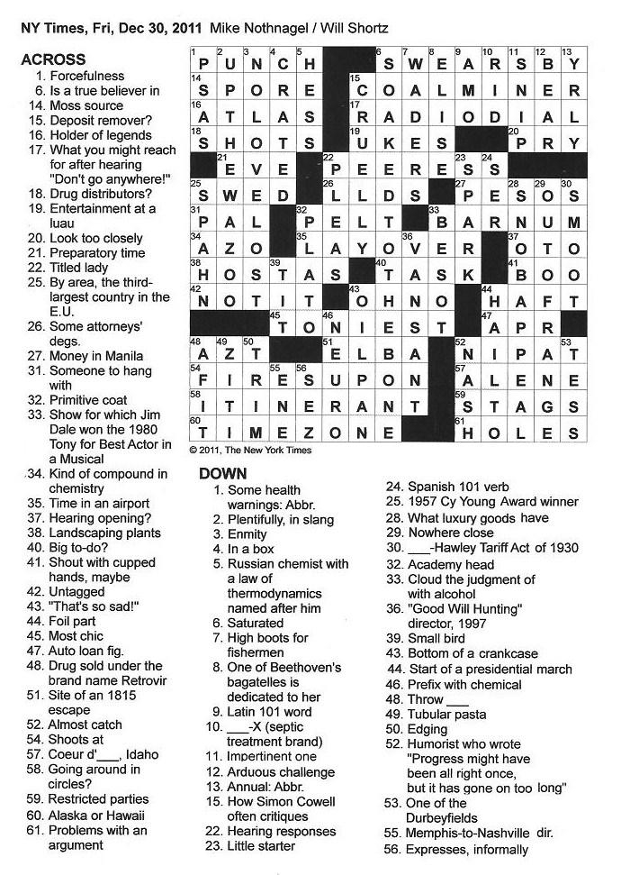 The New York Times Crossword In Gothic December 2011