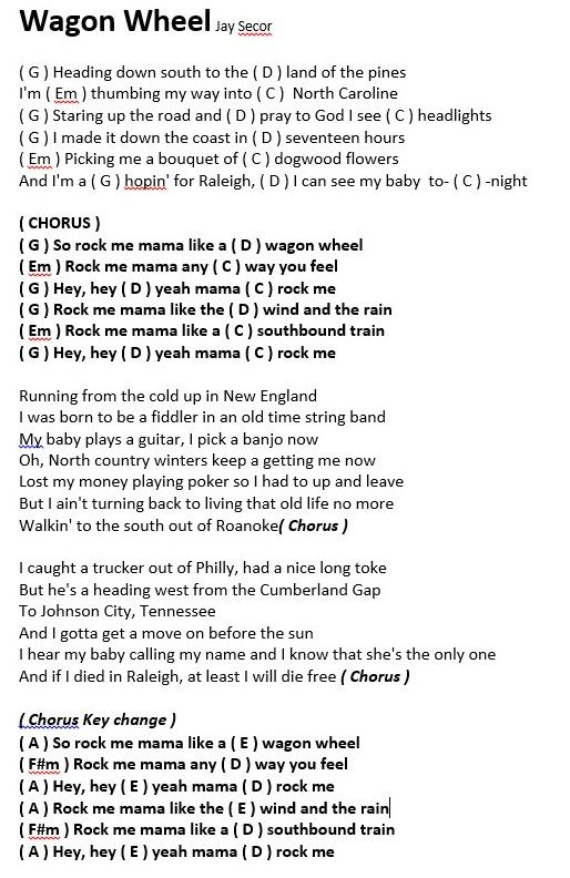 Wagon Wheel Lyrics And Chords Youtube Google Search 