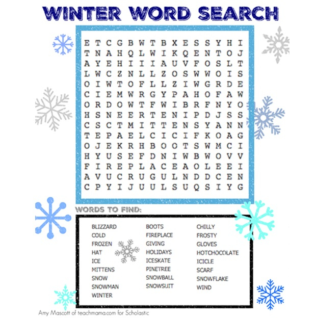 Winter word search puzzle Central Mississippi Regional