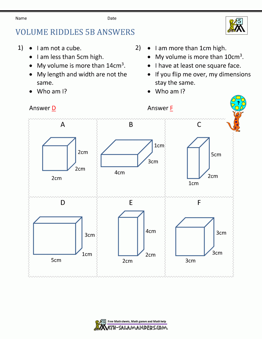 5th Grade Volume Worksheets