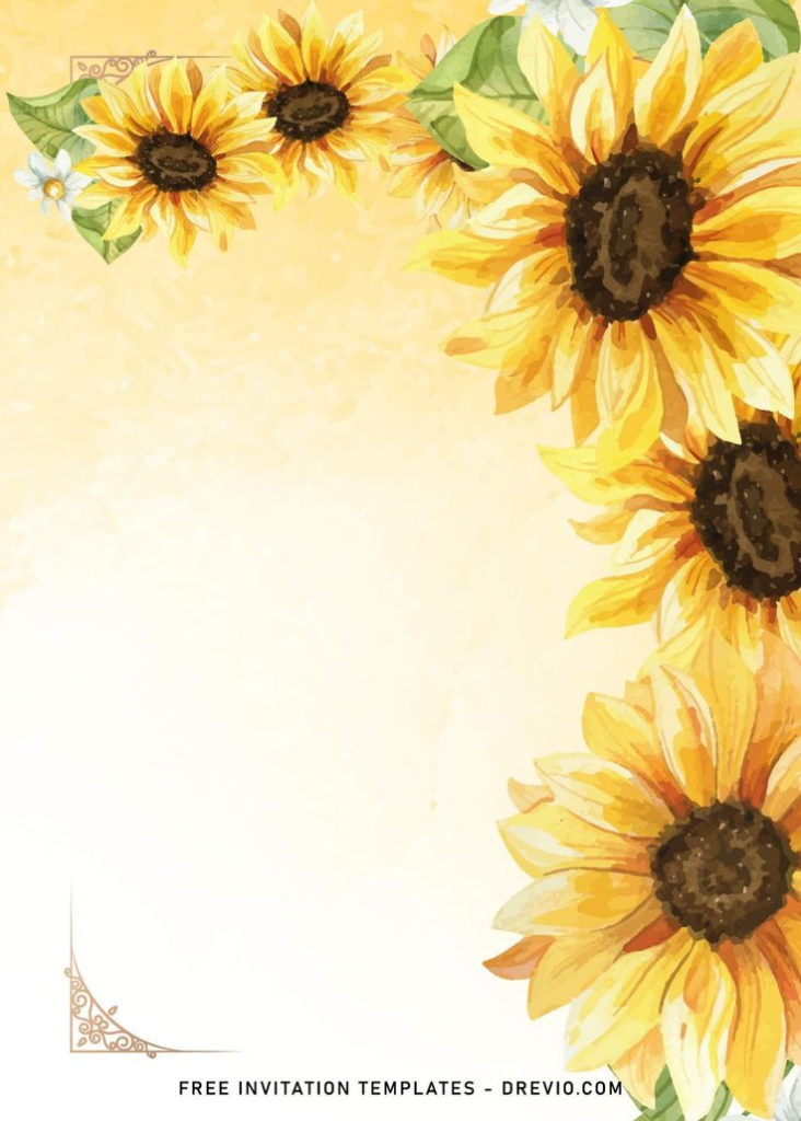 8 Watercolor Sunflower Wedding Invitation Templates In