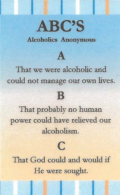 ABC s Of AA Alcoholic Anonymous Wallet Card Laminated