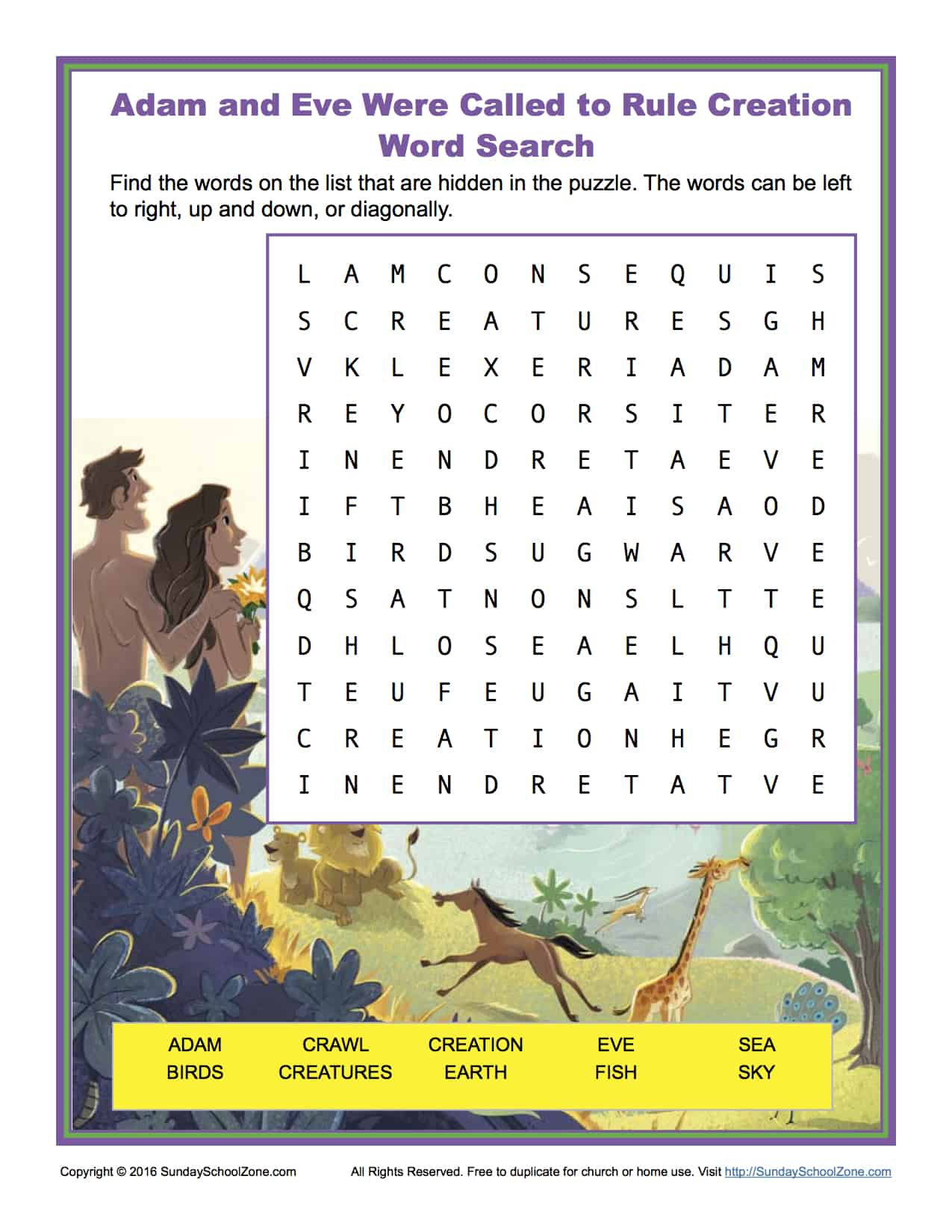 Adam And Eve Were Called To Rule Creation Word Search 