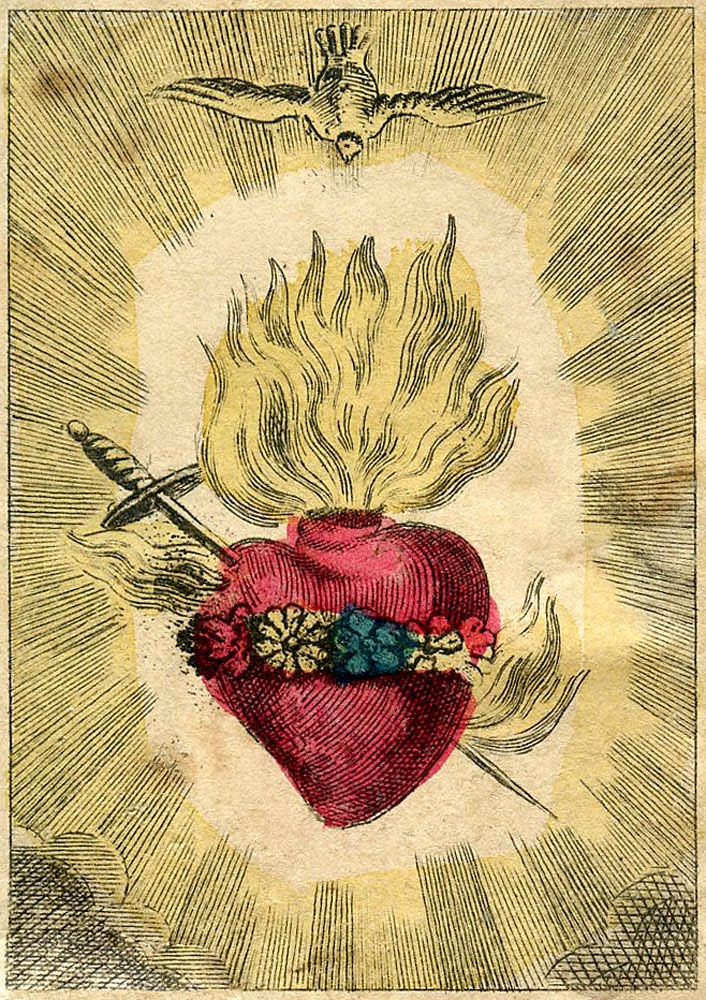 Antique Graphic Amazing French Holy Card Sacred Heart 