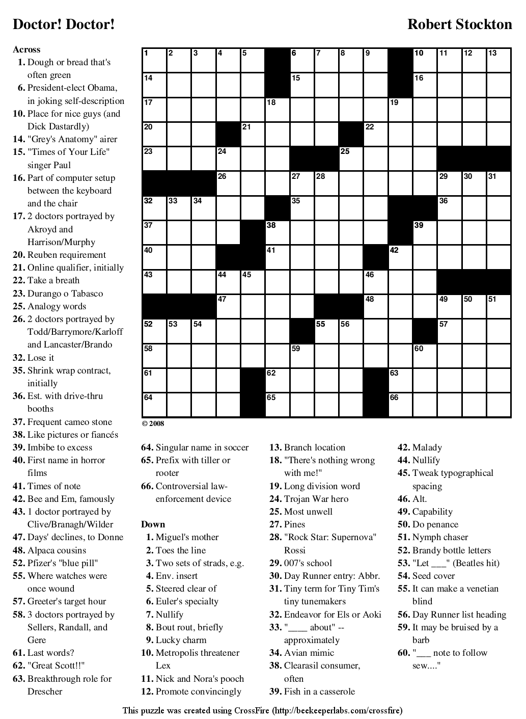 Beekeeper Crosswords Blog Archive Puzzle 72 Doctor 