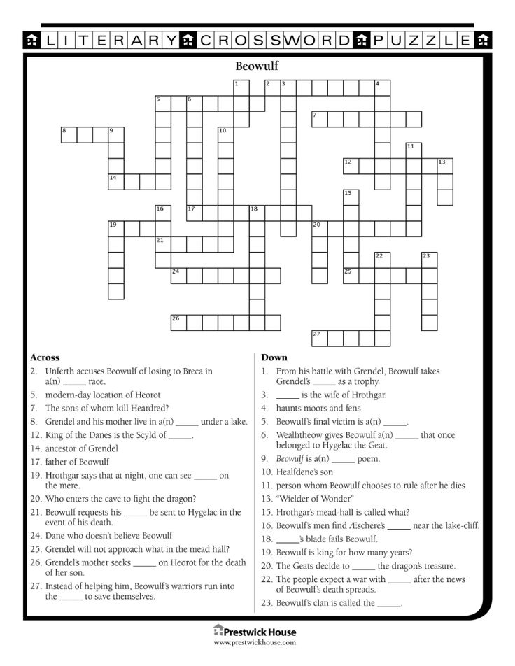 Beowulf Crossword Puzzle Crossword Puzzle Beowulf 