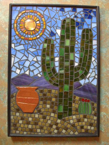 Cactus 002 Mosaic With Kiln Fired Pottery Tile Laurie 