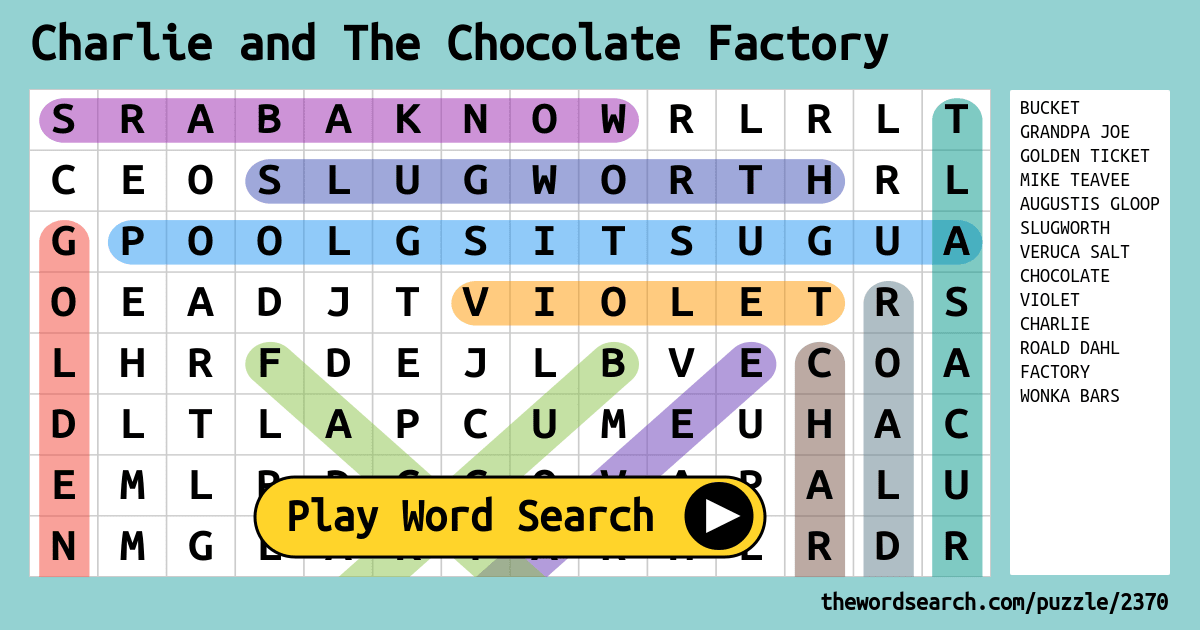 Charlie And The Chocolate Factory Word Search