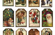 Christmas Vintage ArT Hang Gift Tags Santa Claus Candy Cane