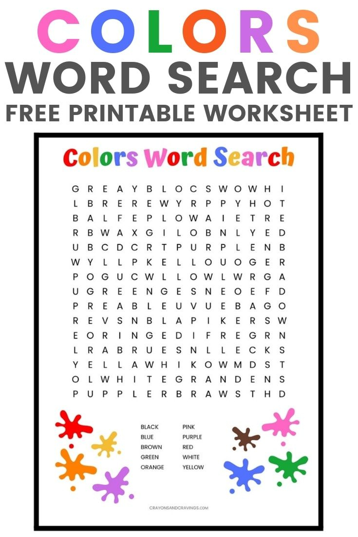 Colors Word Search Free Printable Worksheet For Kids 