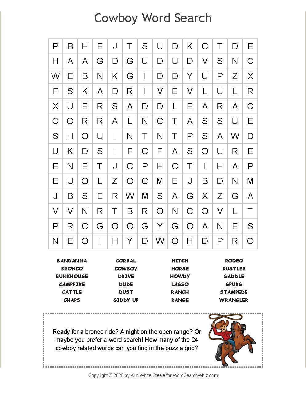 Cowboy Word Search