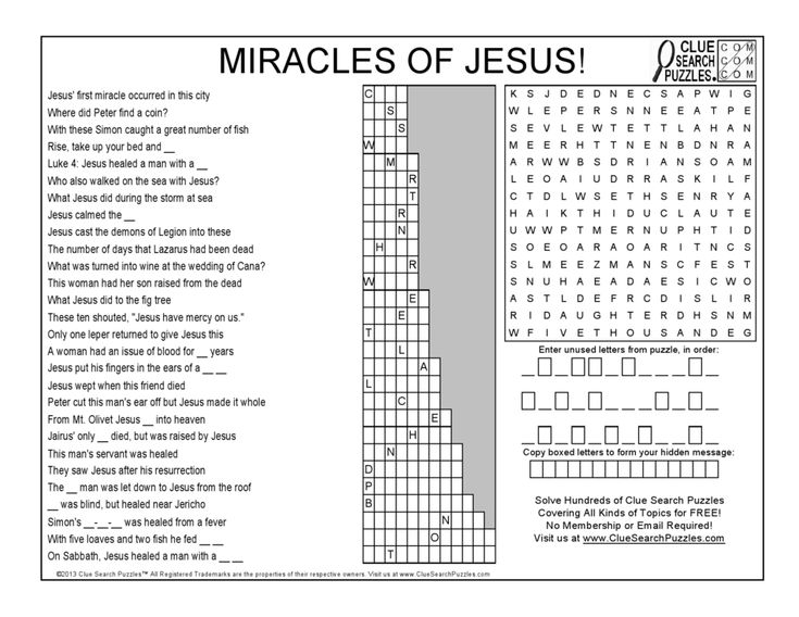 Crossword For Jesus Miracles Google Search Jesus 