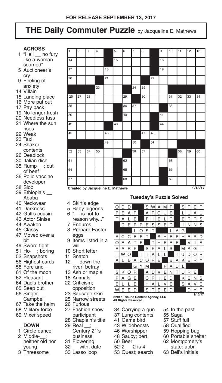 Crosswords September 13 2017 Crosswords Redandblack