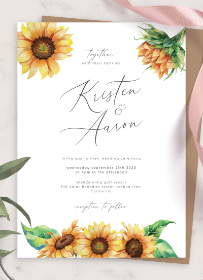 Download Printable Watercolor Sunflower Wedding Invitation PDF