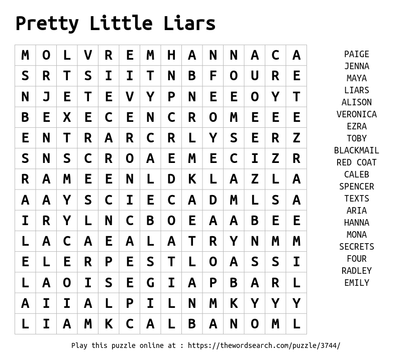 Download Word Search On Pretty Little Liars