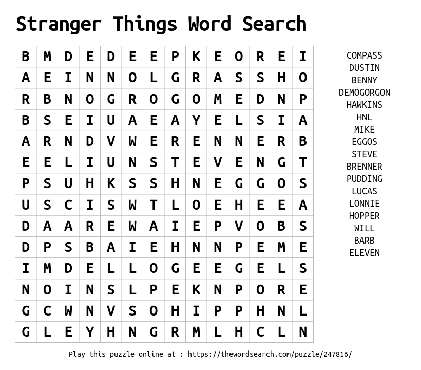 Download Word Search On Stranger Things Word Search