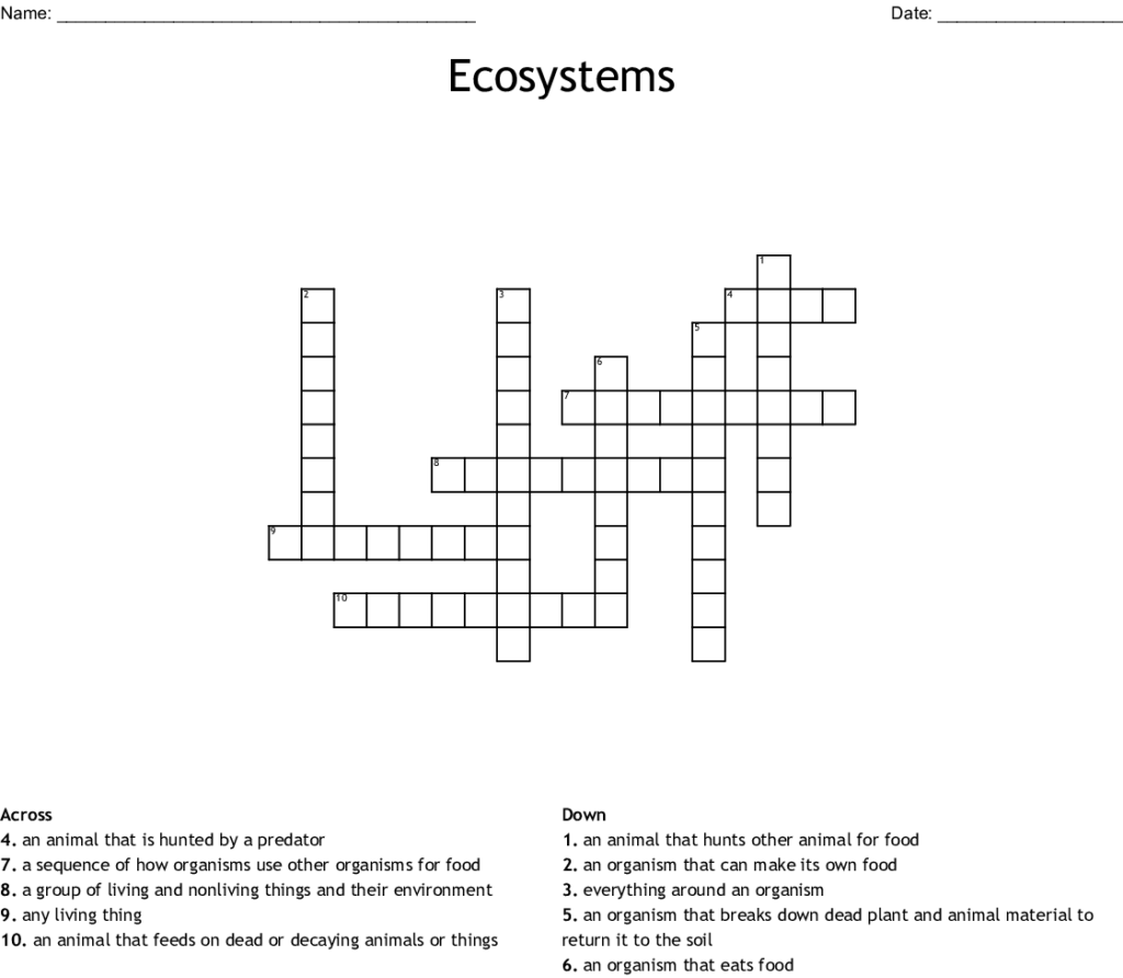 Ecosystems Crossword WordMint FreePrintableTM com