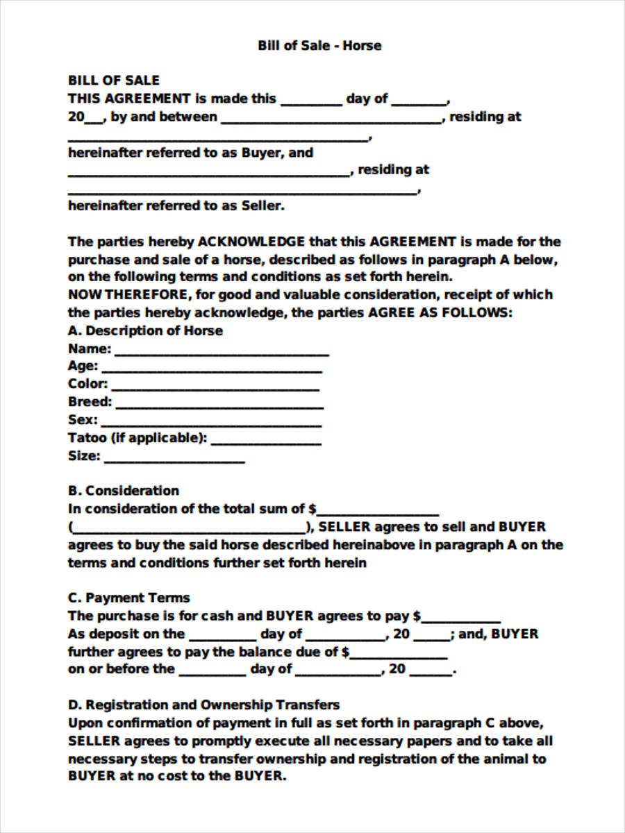 FREE 28 Sample Bill Of Sale Forms In PDF Ms Word