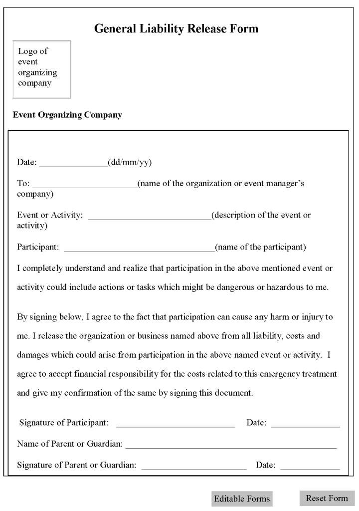 Free Printable Liability Form Template Form GENERIC 