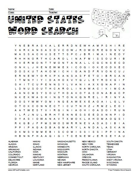 Free Printable United States Word Search 5th Grade 