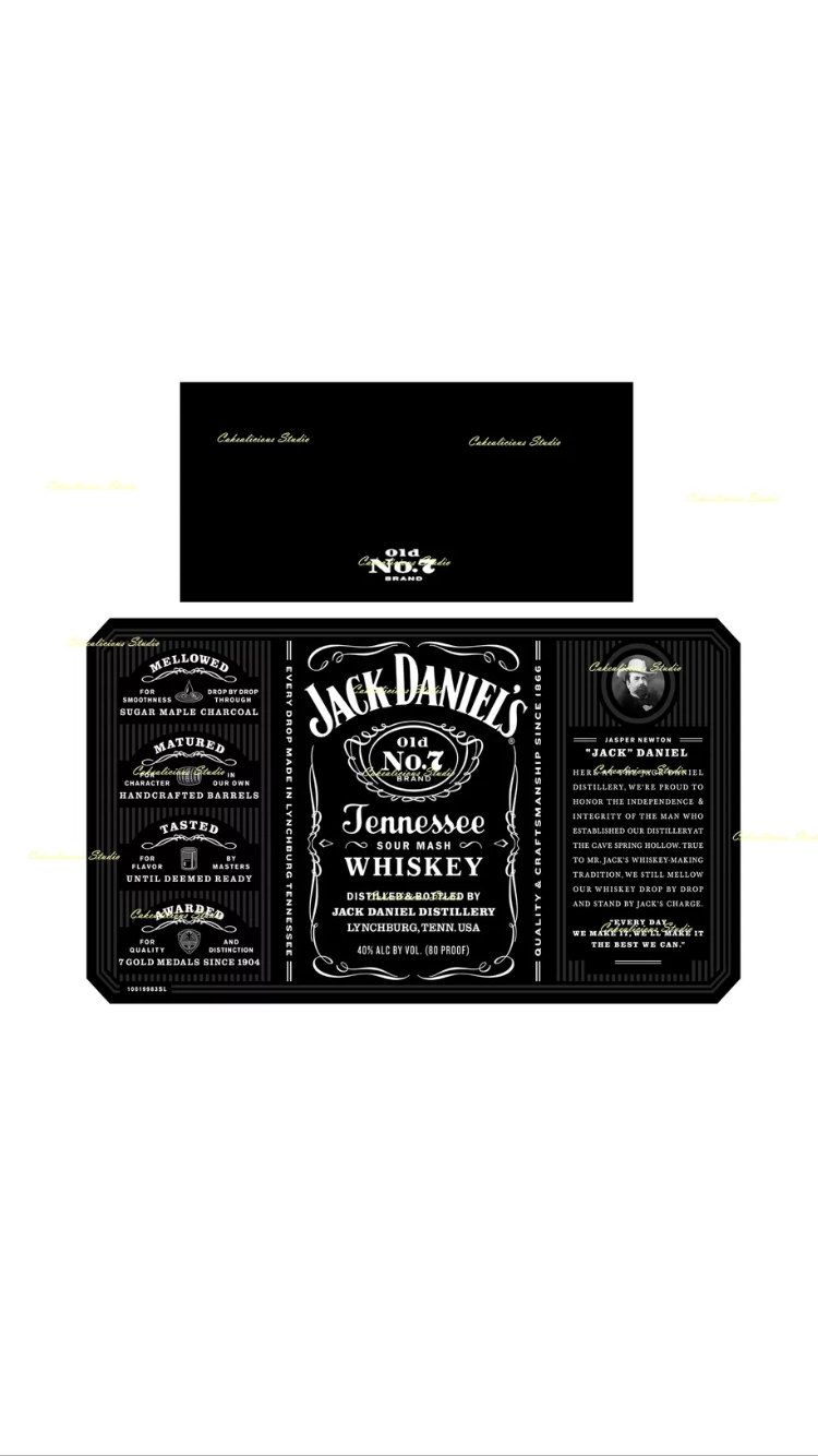 Jack Daniels Bottle Label 1 Litre Actual Size Edible Icing 