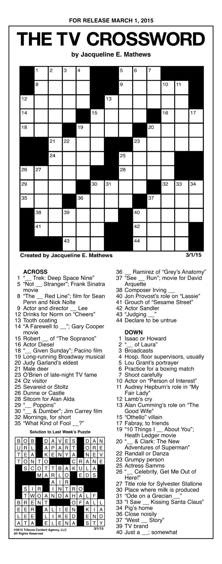 jacqueline e mathews printable crossword puzzles