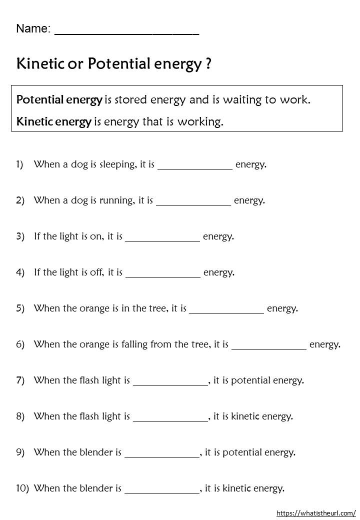 Kinetic Or Potential Energy Worksheets In 2020 Potential 