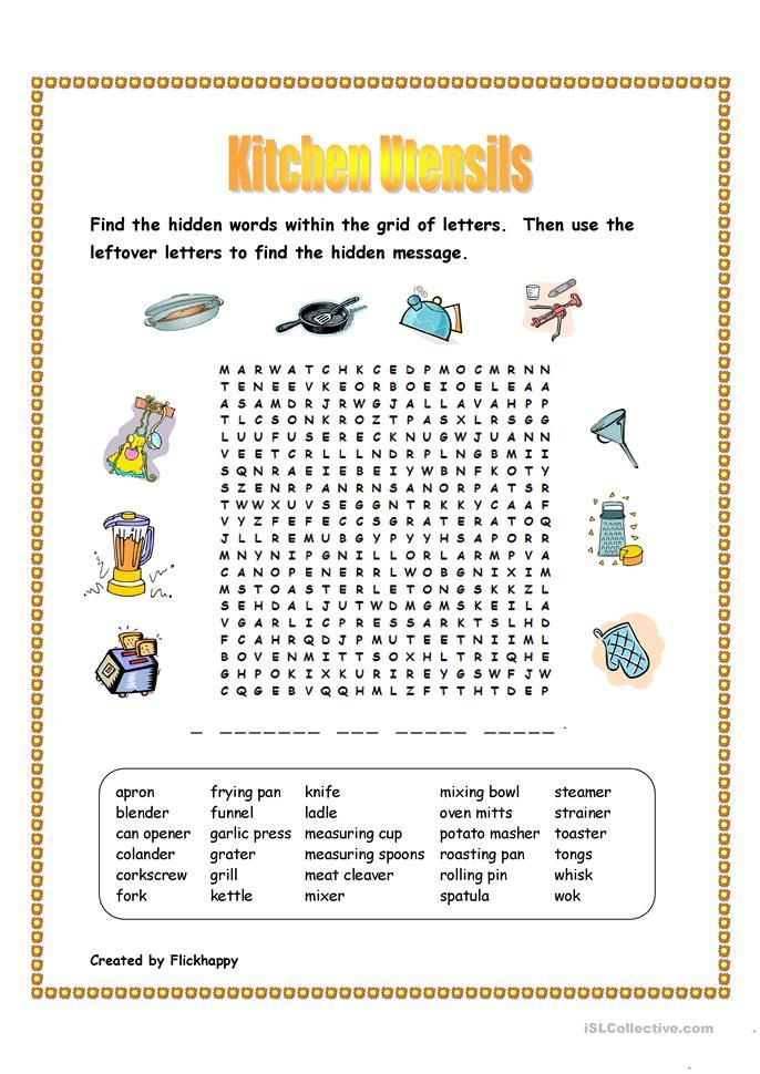 Kitchen Utensils Wordsearch Kitchen Utensils Worksheet 