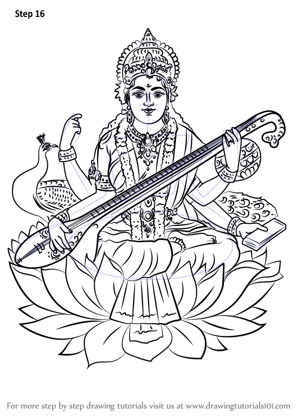 Learn How To Draw Saraswati Hinduism Step By Step 