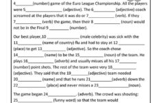 Mad Libs Basketball Game Parts Of Speech Worksheets