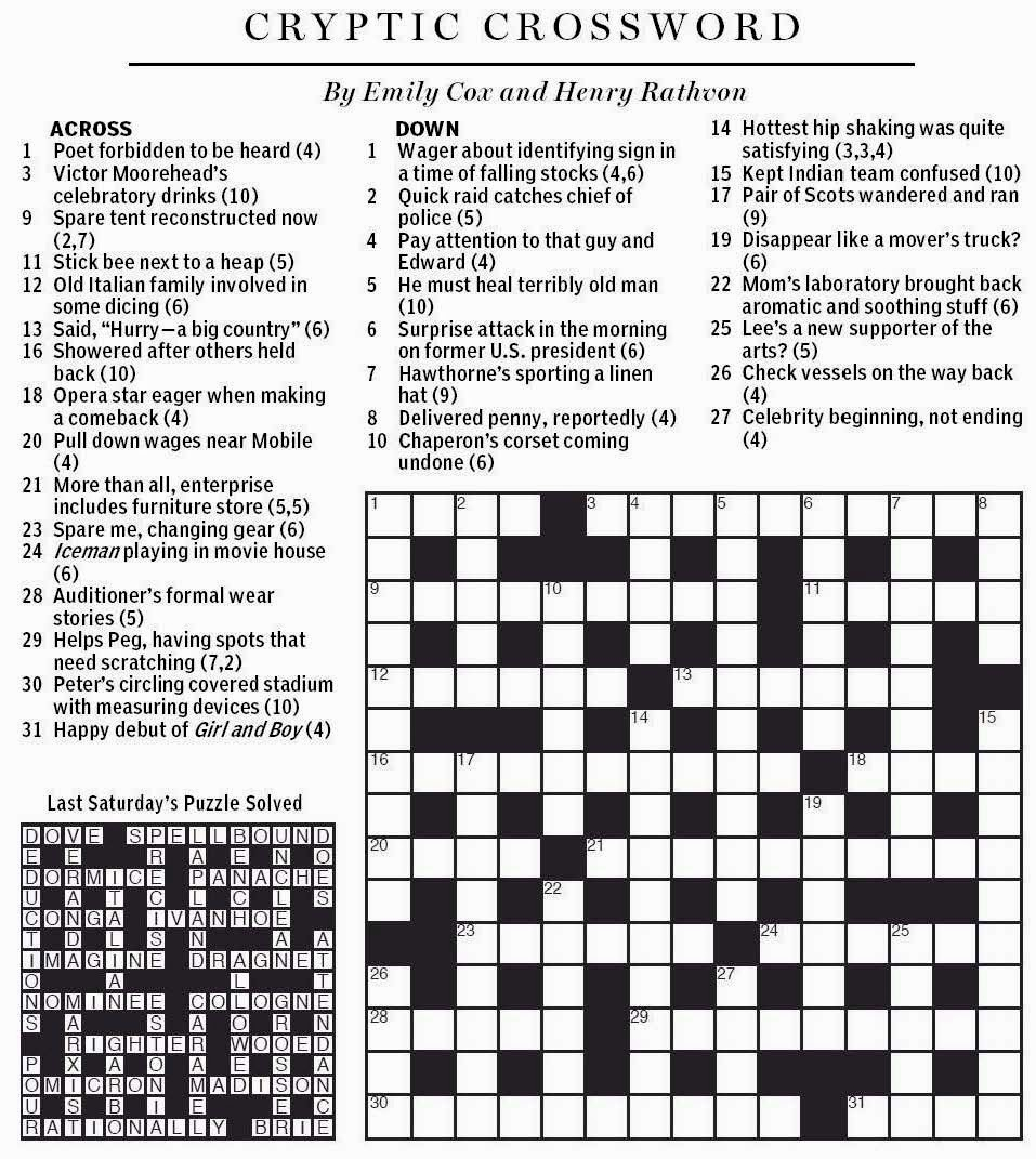 National Post Cryptic Crossword Forum Saturday June 7 