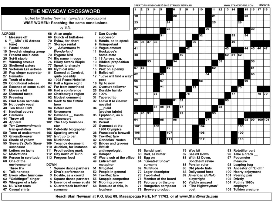 Stanley Newman Printable Crossword Puzzles FreePrintableTM com