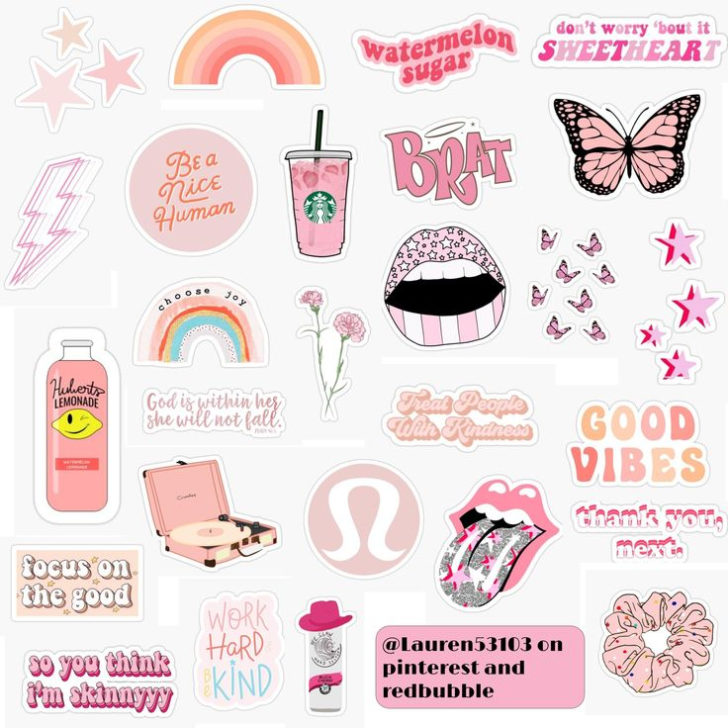 Pink Aesthetic Stickers Seni Buku Ilustrasi Poster