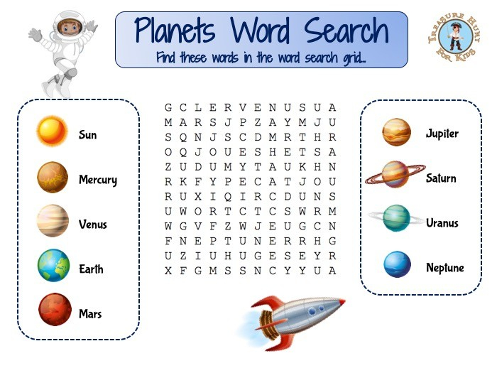 Planets Word Search Solar System Printable Treasure 