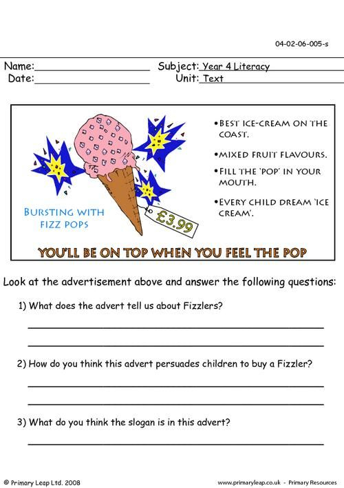 PrimaryLeap co uk Advertising Worksheet Worksheets For 