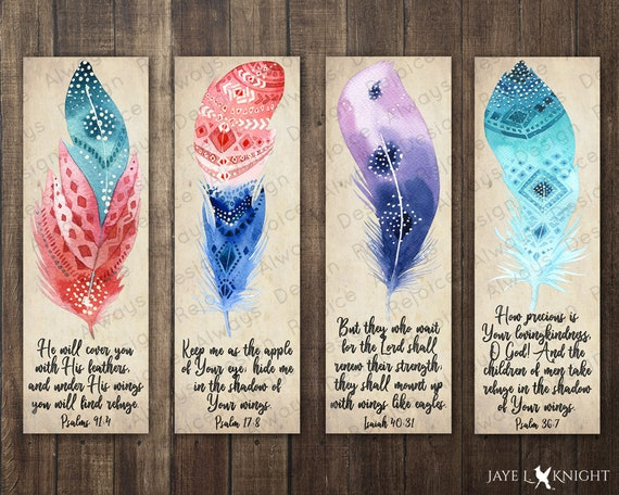 Printable Christian Bookmarks Watercolor Feather Bible 