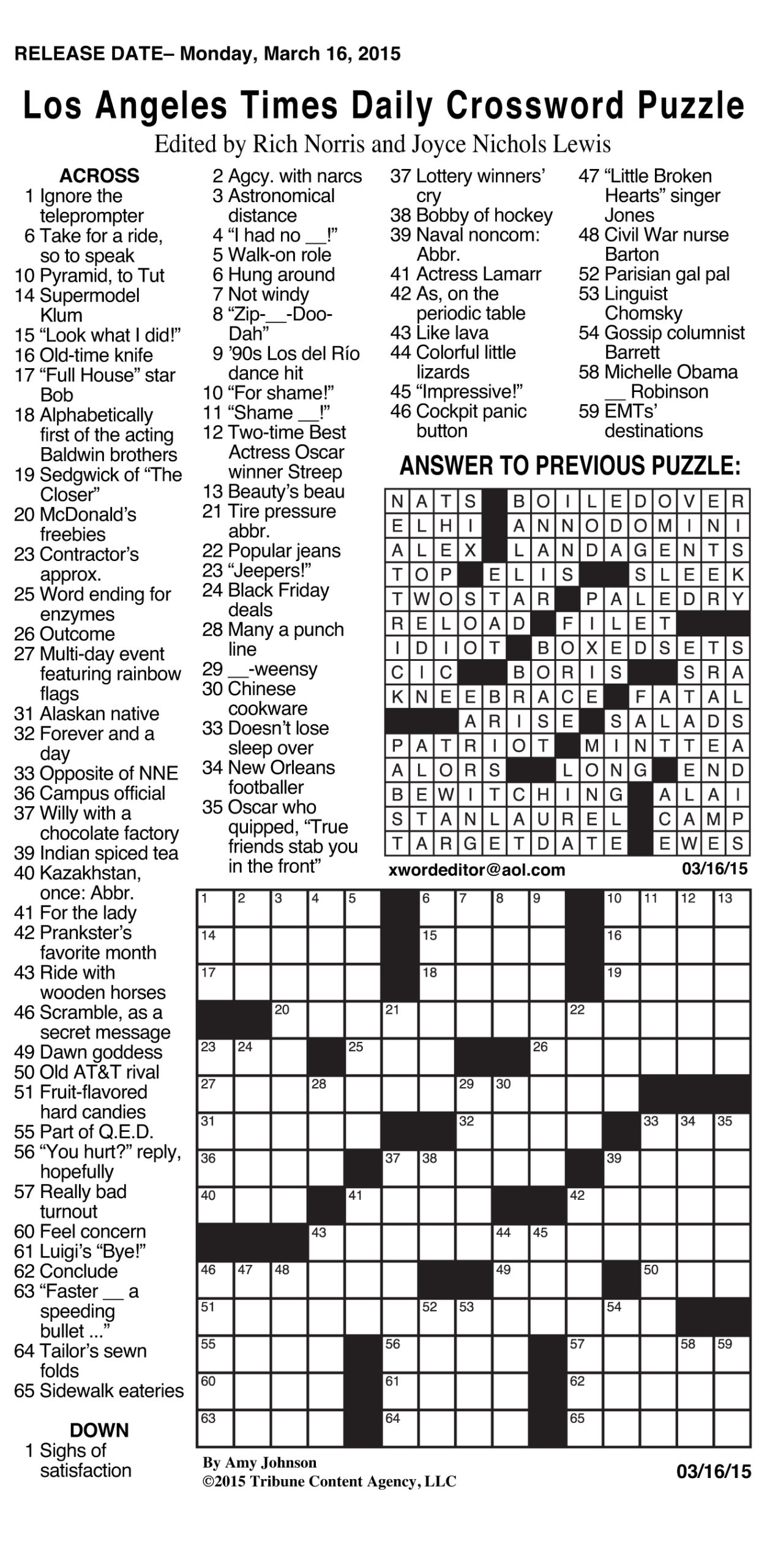 Printable Crossword Puzzles Boston Herald Printable 