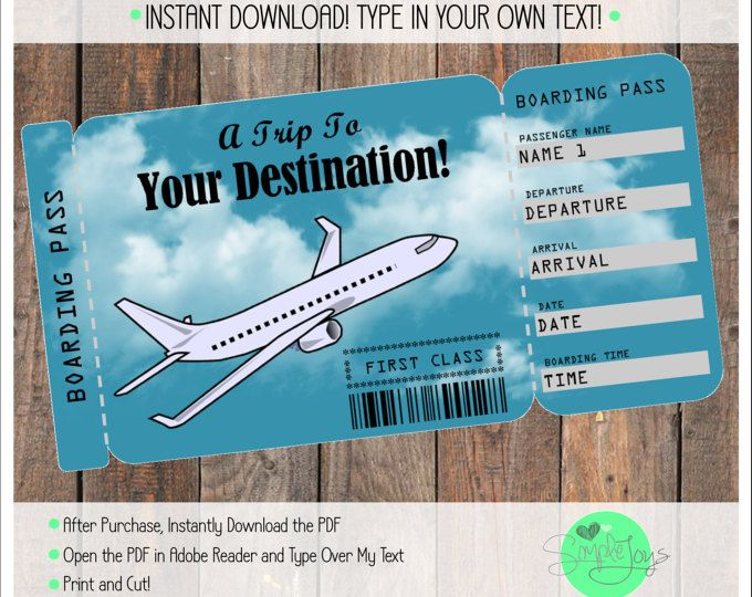 Printable Vacation Surprise Ticket Boarding Pass 