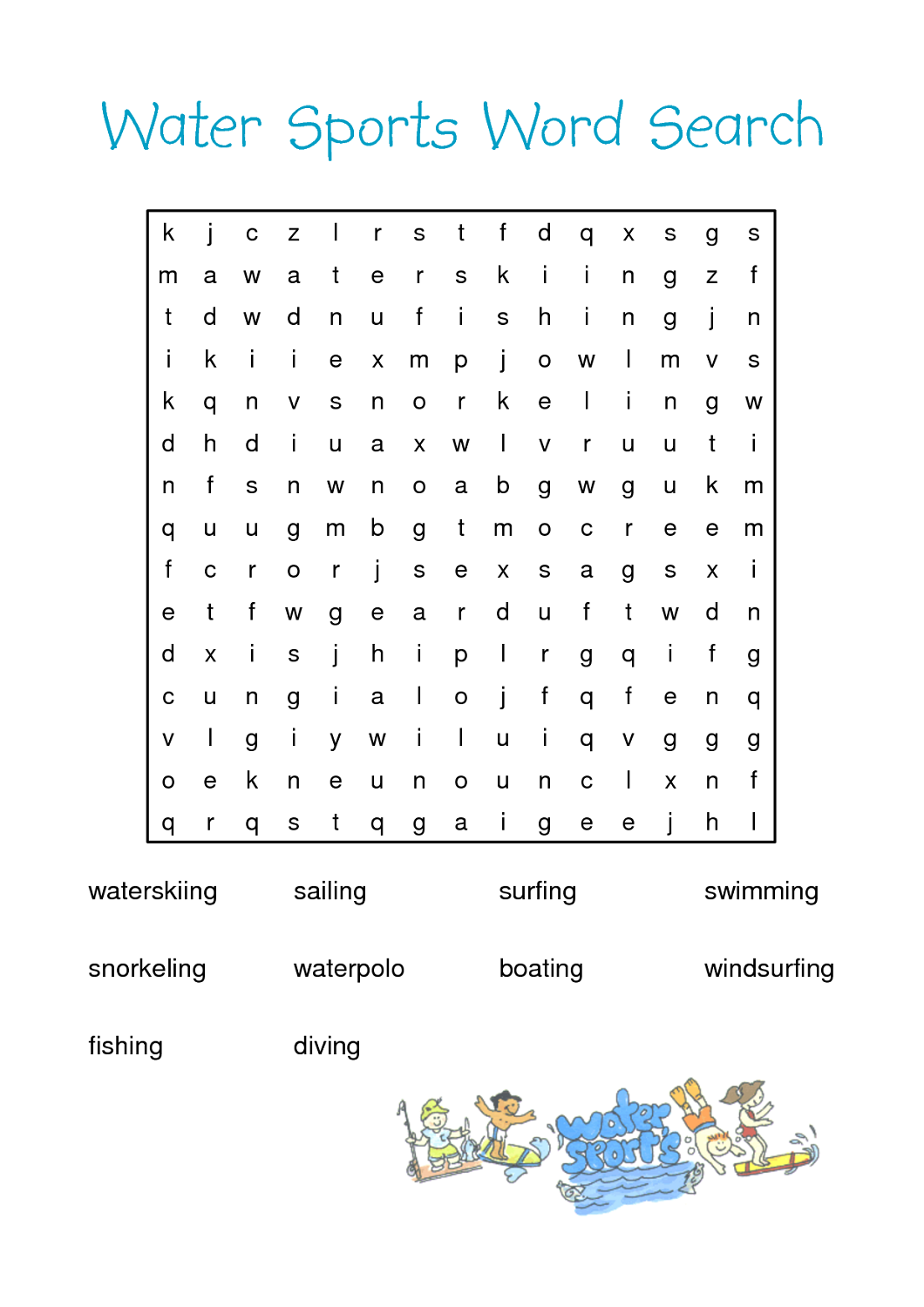 Printable Word Search Sports Activity Shelter